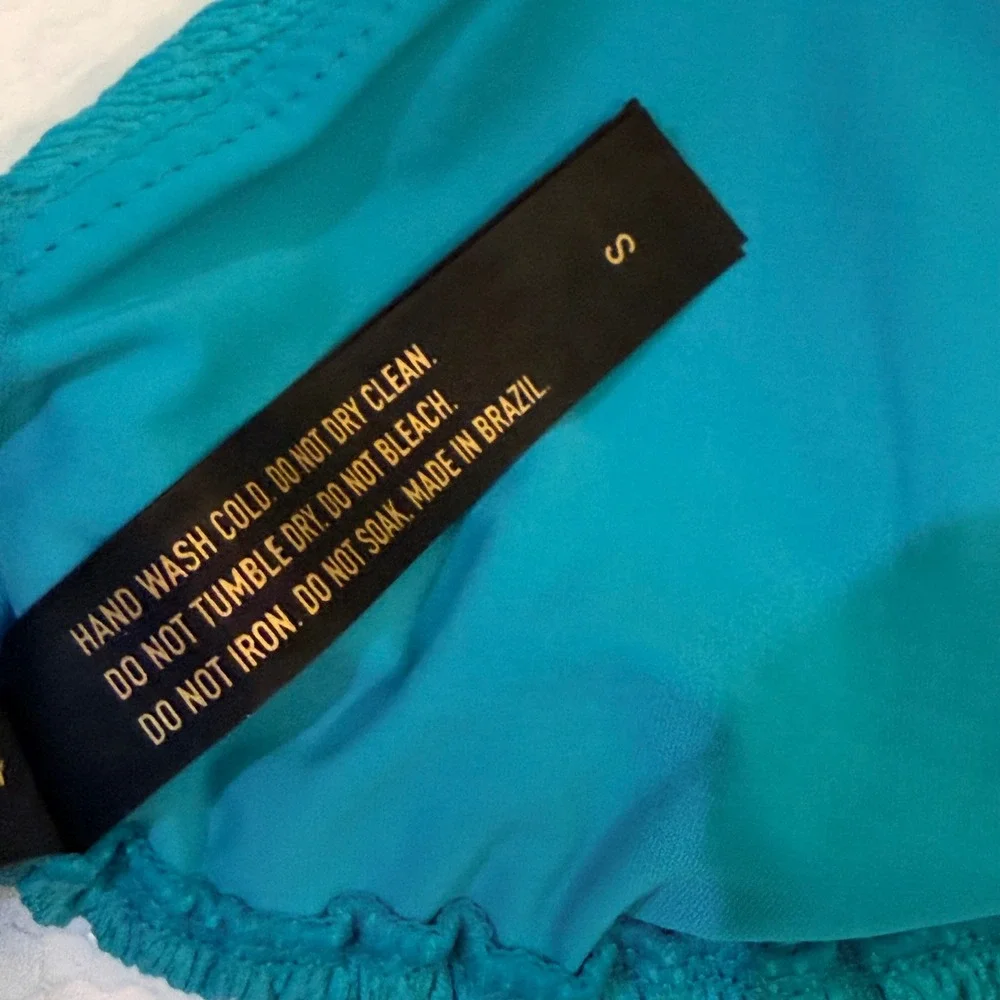 Vix Paula Hermanny Bikini Set S/XS Turquoise Gold Chain Textured Smocked Brazil